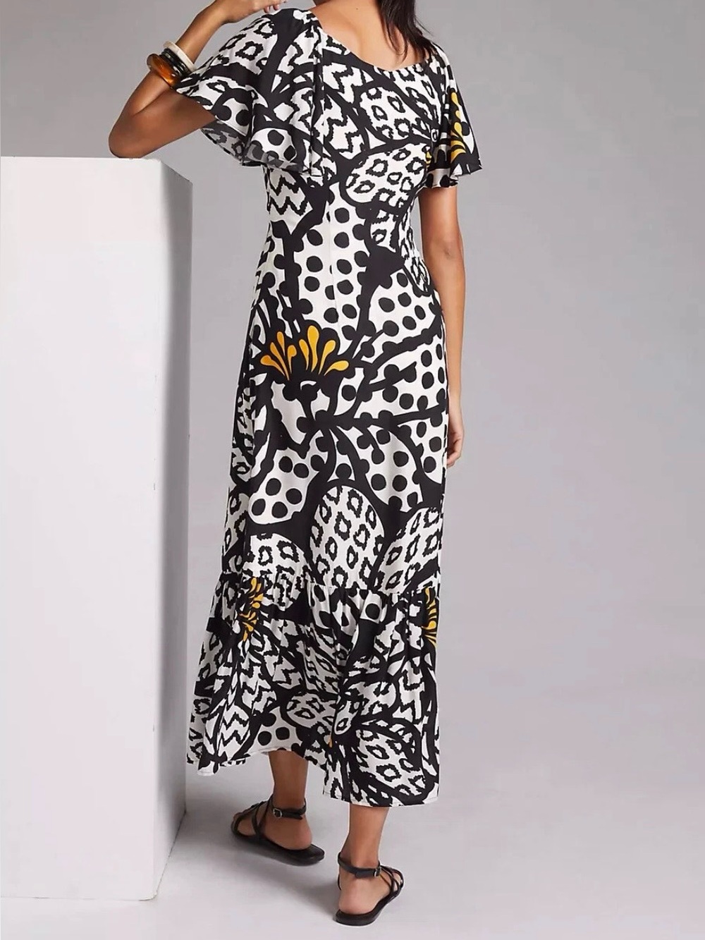 FARM Rio Black White & Yellow Graphic Floral Maxi Dress - Picture 3 of 9